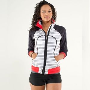 Lululemon Track Attack Jacket in Twin Stripe Black/Love Red!